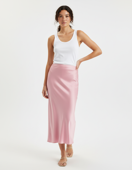 Jupe Satin Rose Midi Chic