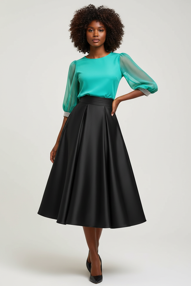 Jupe Satin Plissee Noire