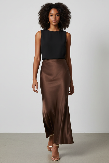 Jupe Satin Marron Clair