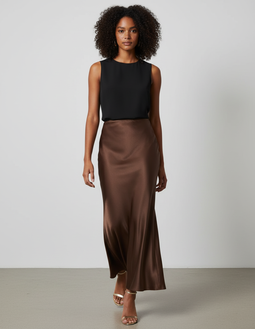 Jupe Satin Marron Clair