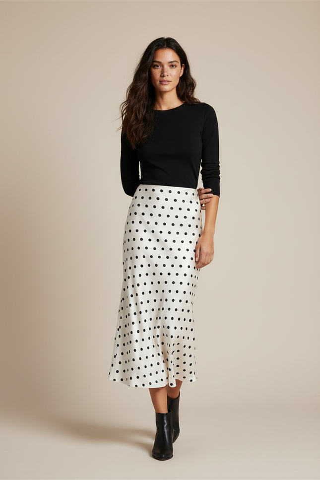 Jupe Satin À Pois Élégante