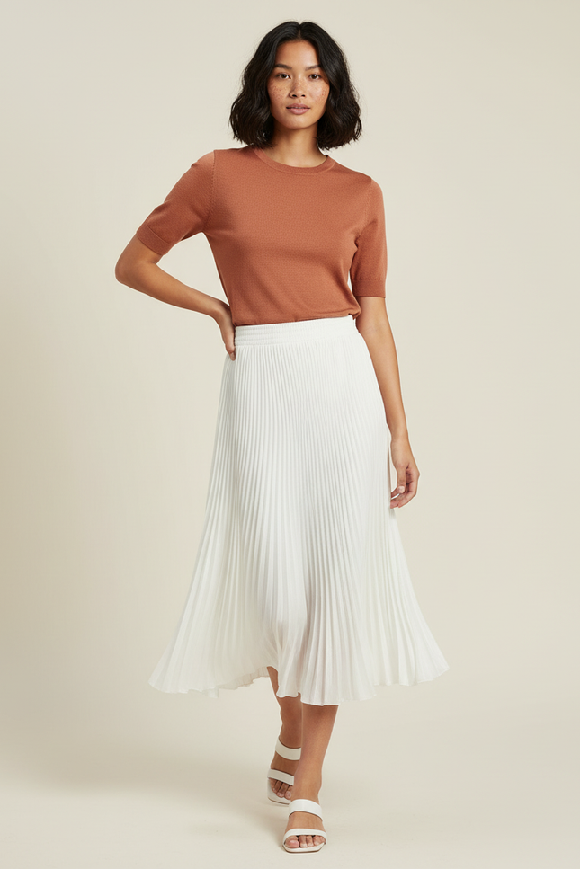 Jupe Satin Blanche Plissée Fluide