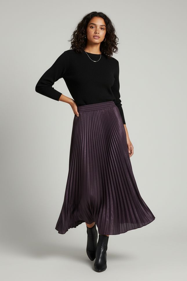Jupe Plissée En Satin Taille Élastique