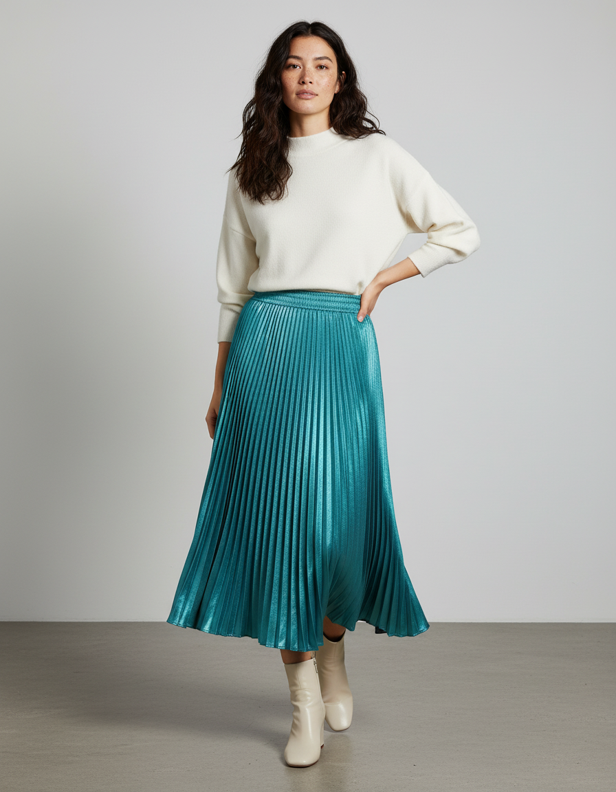 Jupe Longue Satin Turquoise