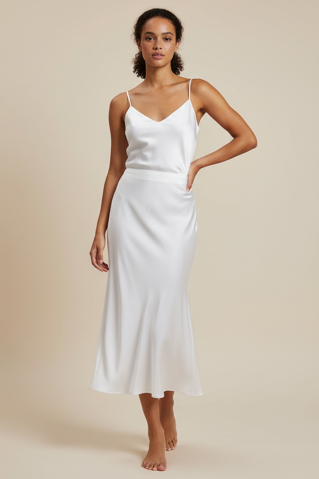 Jupe Satin Blanche Fluide Élégante Pure