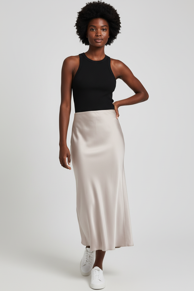 Jupe Satin Champagne A-Line Élégante