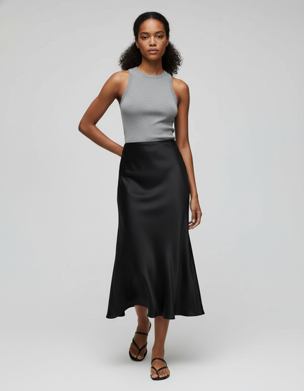 Jupe Satin Noire Fluide Élégante Charismatique