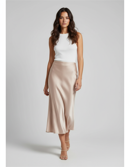 Jupe Satin Champagne Fluide Élégante Brillante