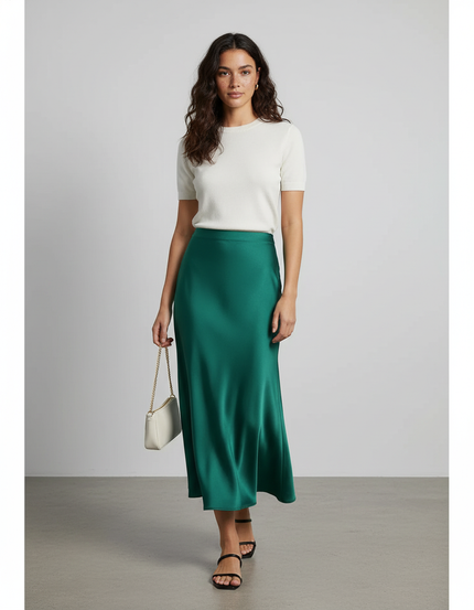 Jupe Satin Émeraude Fluide Élégante