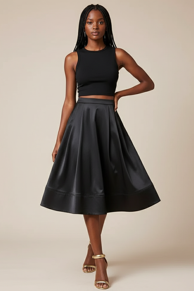 Jupe Cloche Satin Noir