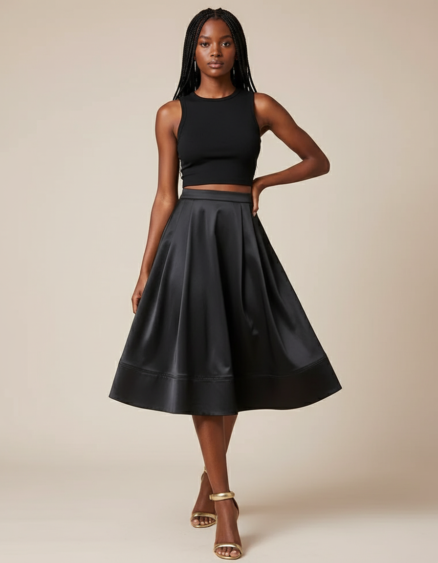 Jupe Cloche Satin Noir