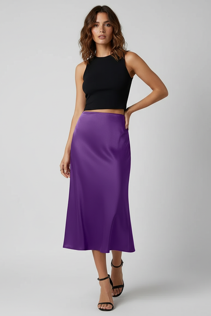 Jupe Satin Violette Fluide Élégante Raffinée