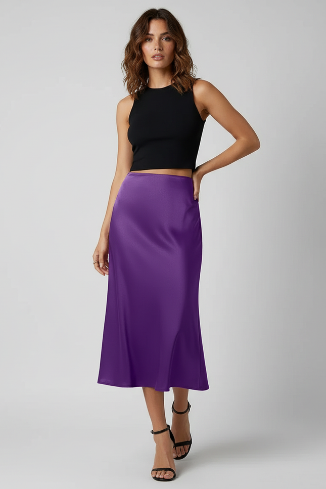 Jupe Satin Violette Fluide Élégante Raffinée