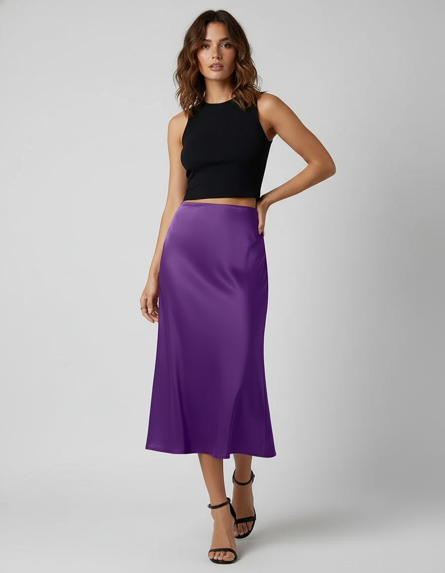 Jupe Satin Violette Fluide Élégante Raffinée