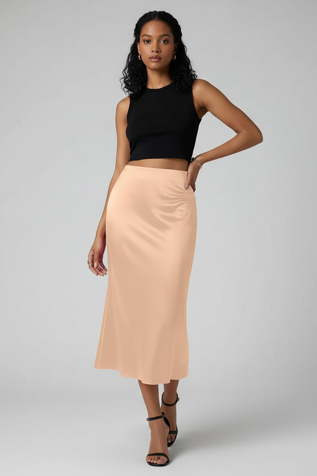 Jupe Satin Champagne Fluide Élégante Lumineuse
