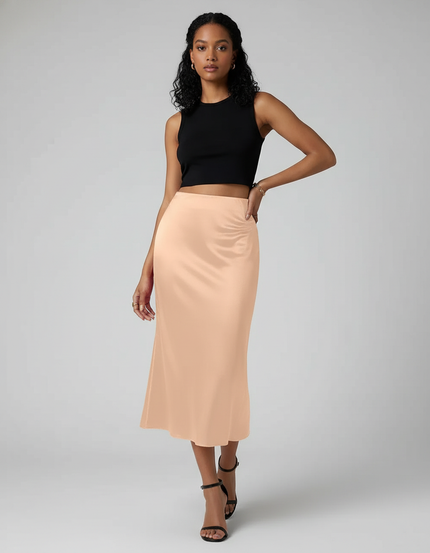 Jupe Satin Champagne Fluide Élégante Lumineuse