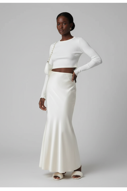 Jupe Satin Champagne Longue Fluide Fluide