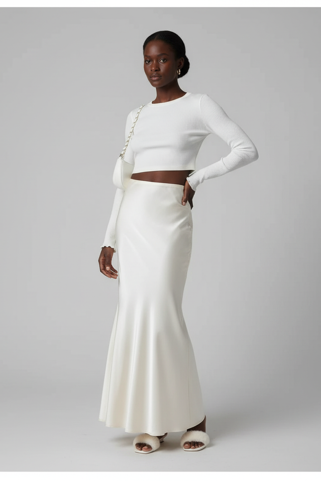 Jupe Satin Champagne Longue Fluide Fluide