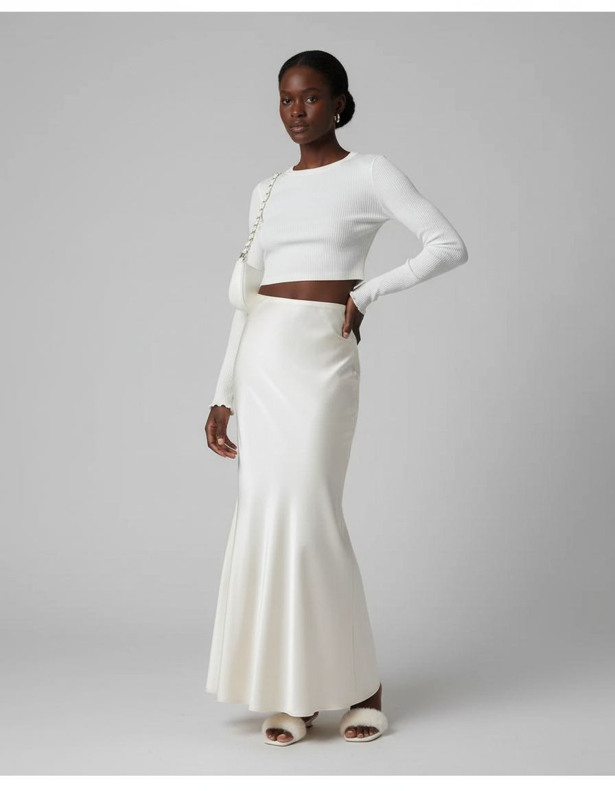 Jupe Satin Champagne Longue Fluide Fluide