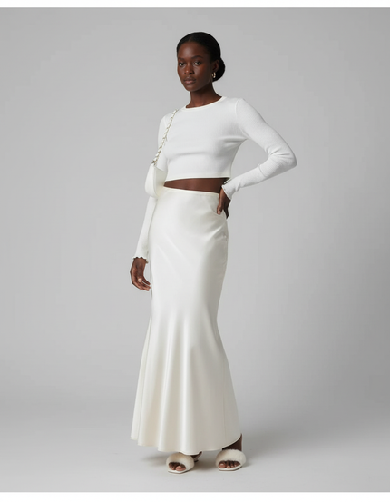 Jupe Satin Champagne Longue Fluide Fluide