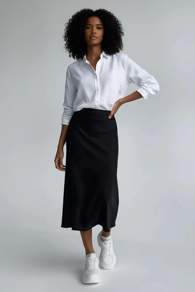 Jupe Satin Noire Fluide Élégante Sophistiquée