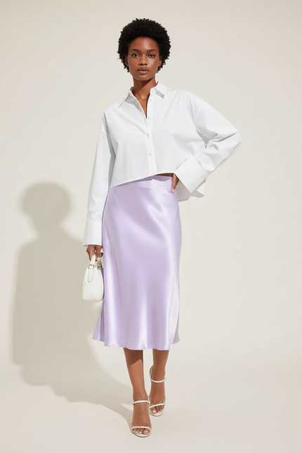 Jupe Satin Lavande Midi Élégante