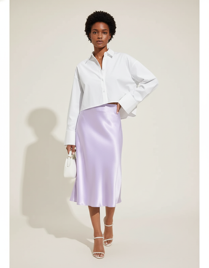 Jupe Satin Lavande Midi Élégante