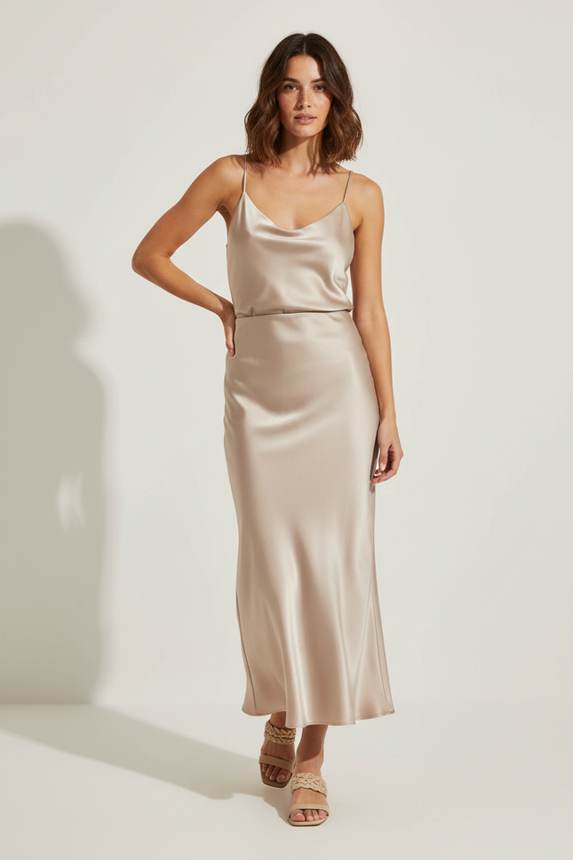 Jupe Satin Beige Fluide Élégante