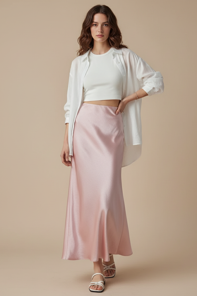 Jupe Satin Rose Beige