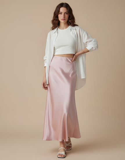 Jupe Satin Rose Beige