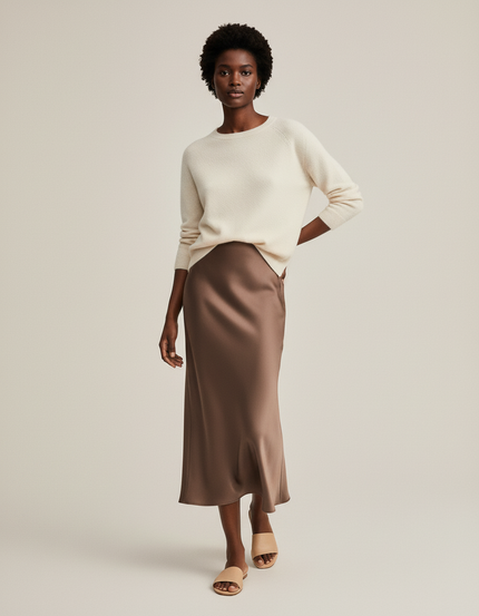 Jupe Satin Fluide Marron Élégante Sobre