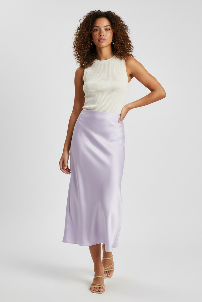 Jupe Satin Lavande Brillante Élégante