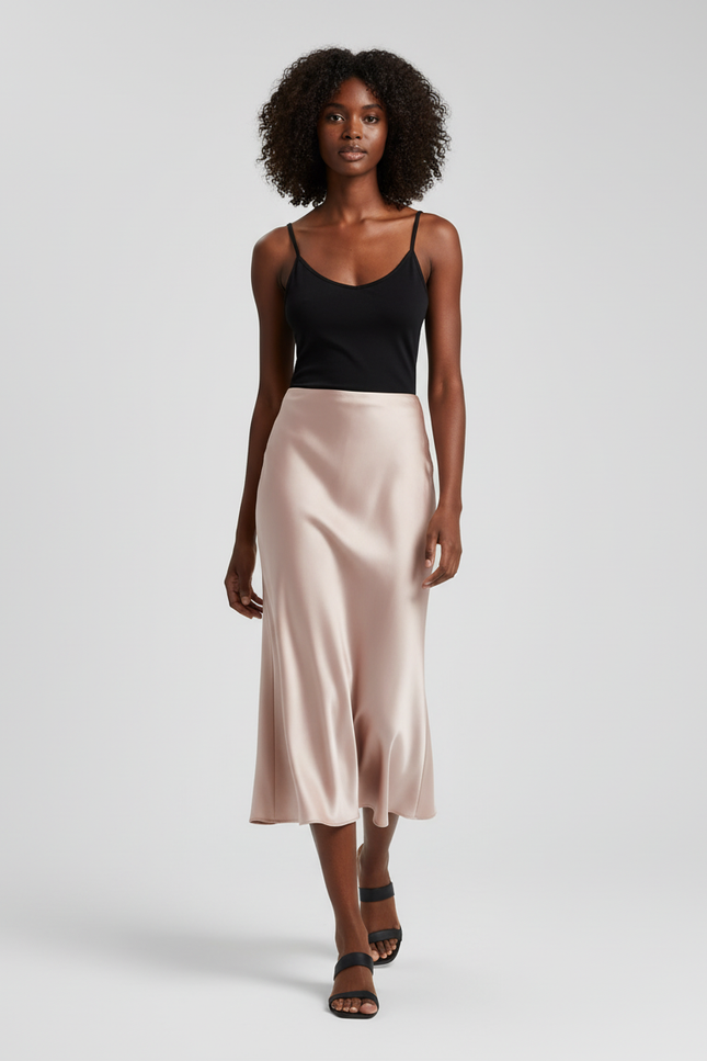 Jupe Satin Champagne Fluide Élégante Douce