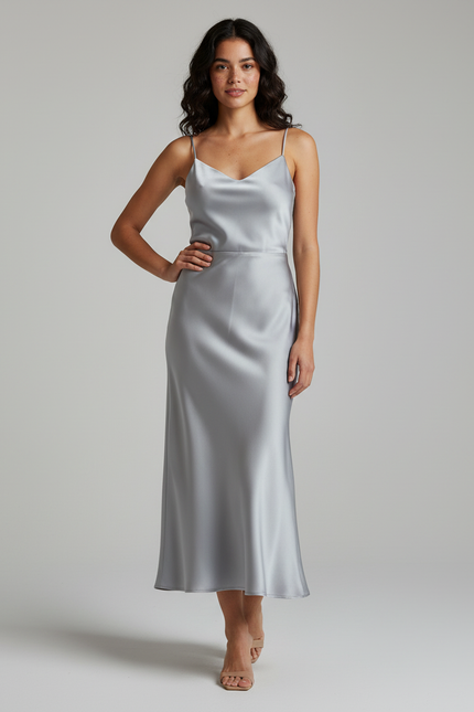 Jupe Satin Argentée Fluide Élégante Lumineuse