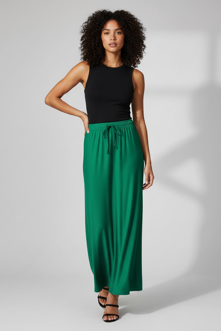 Jupe Satin Verte Longue Fluide