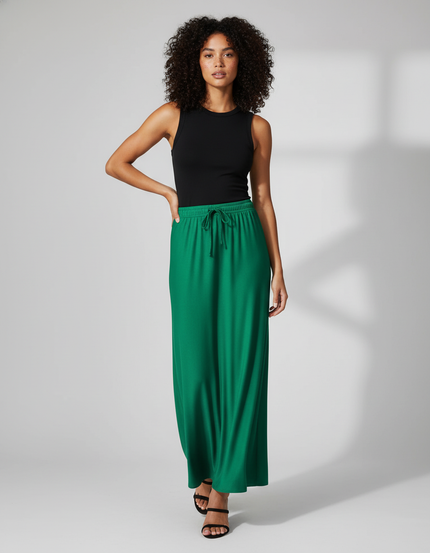 Jupe Satin Verte Longue Fluide