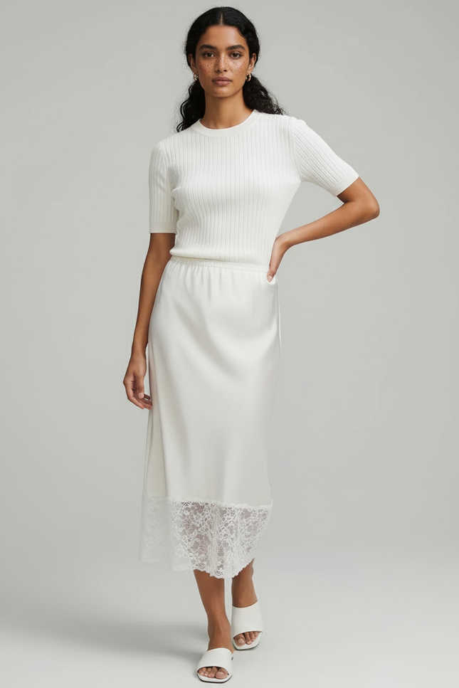 Jupe Satin De Polyester Blanche