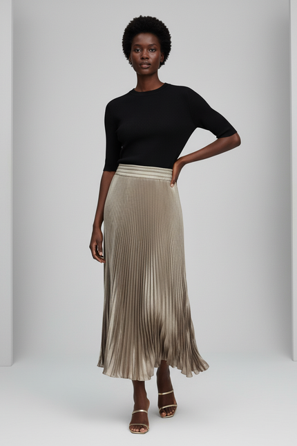 Jupe Plissée Satin Beige