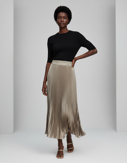 Jupe Plissée Satin Beige