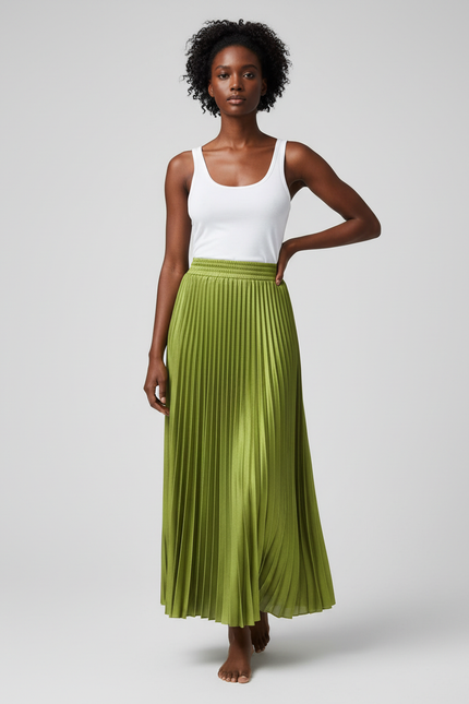 Jupe Longue Satin Vert Olive