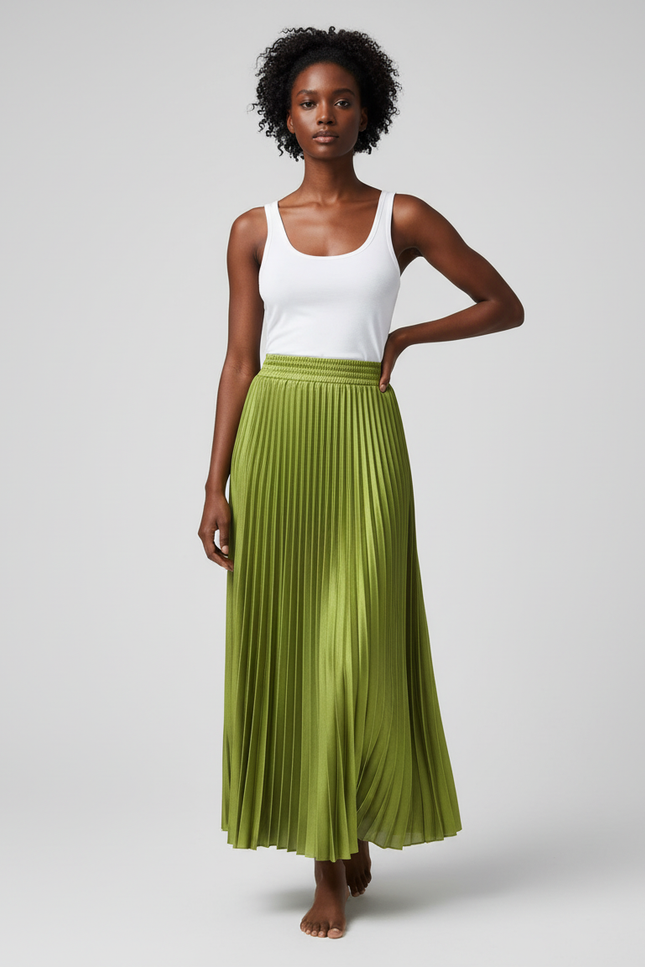Jupe Longue Satin Vert Olive