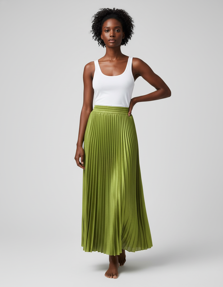 Jupe Longue Satin Vert Olive