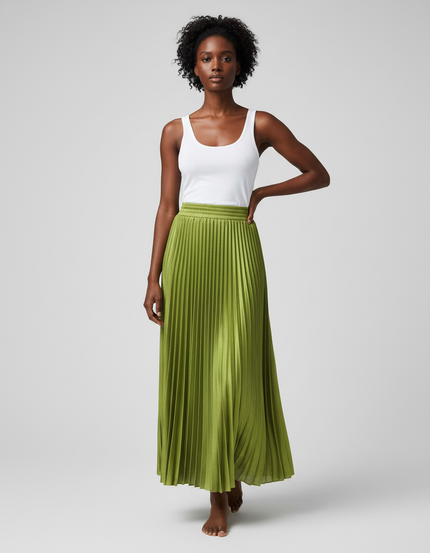 Jupe Longue Satin Vert Olive