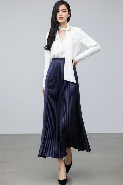 Jupe Plissée Bleu Marine Satin