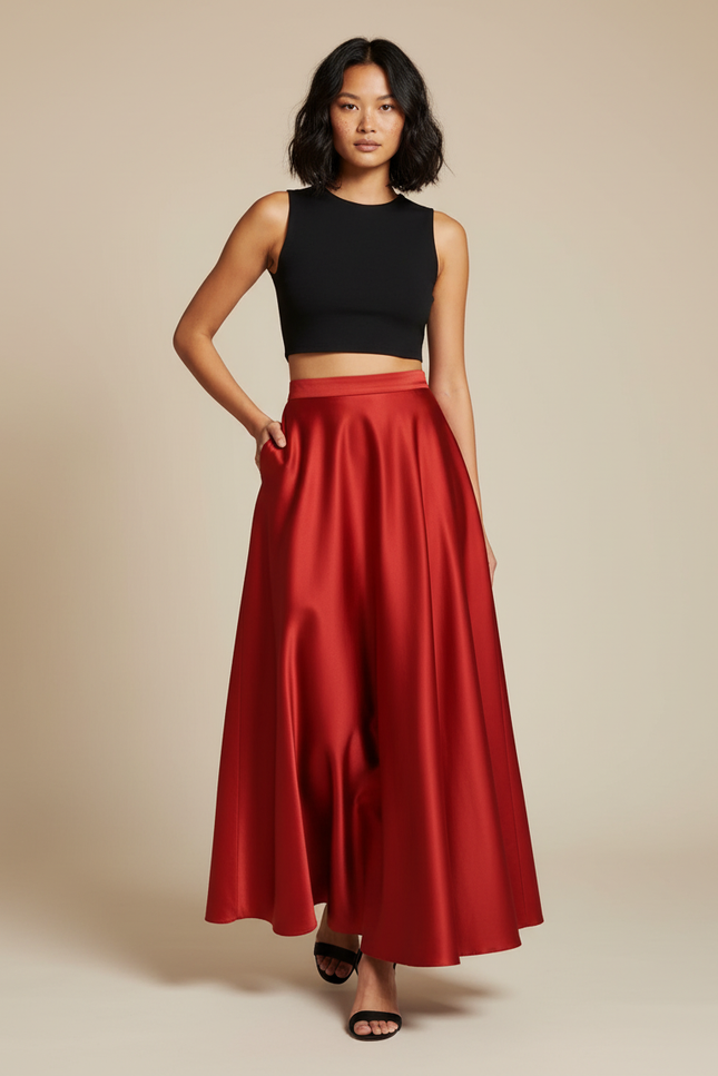 Jupe Cloche Satin Longue