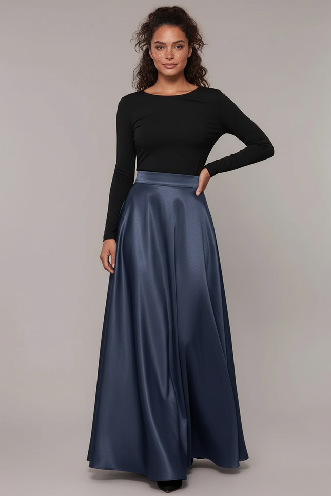 Jupe Bleu Acier Satin