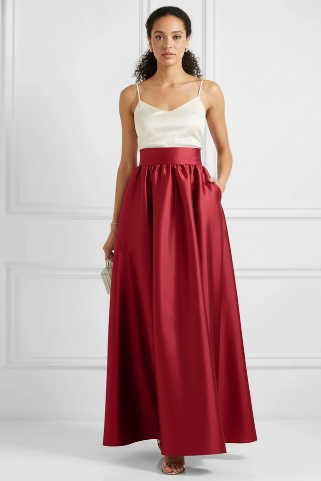 Jupe Soiree Satin Rouge