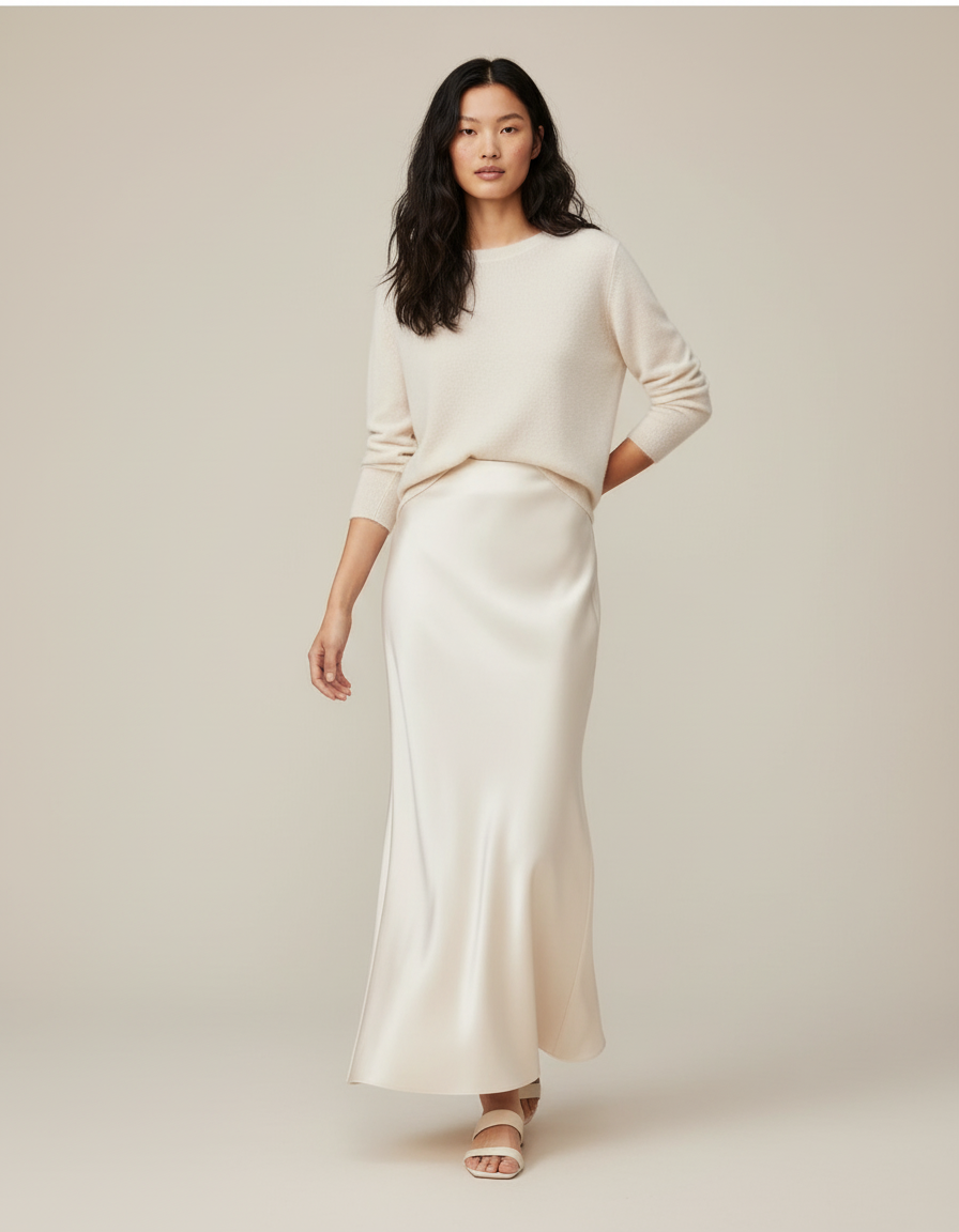 Jupe Longue Satin Champagne