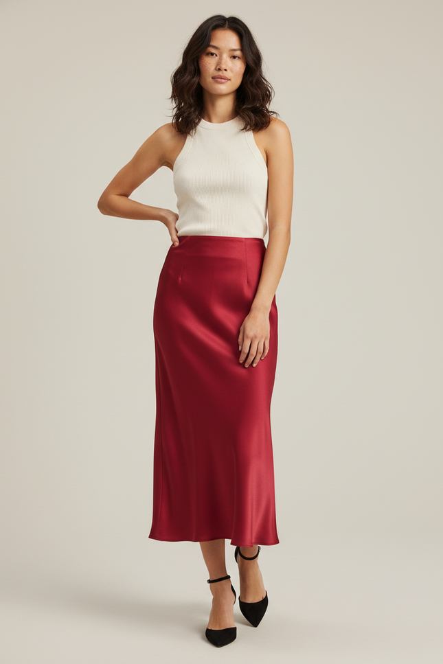 Jupe En Satin Bordeaux