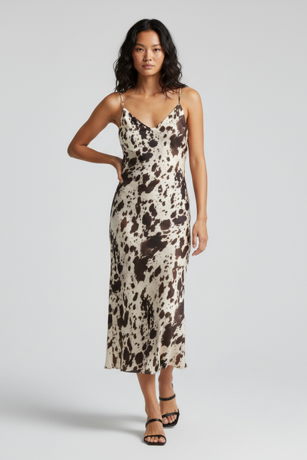 Jupe Satin Imprimé Animal Midi Fluide